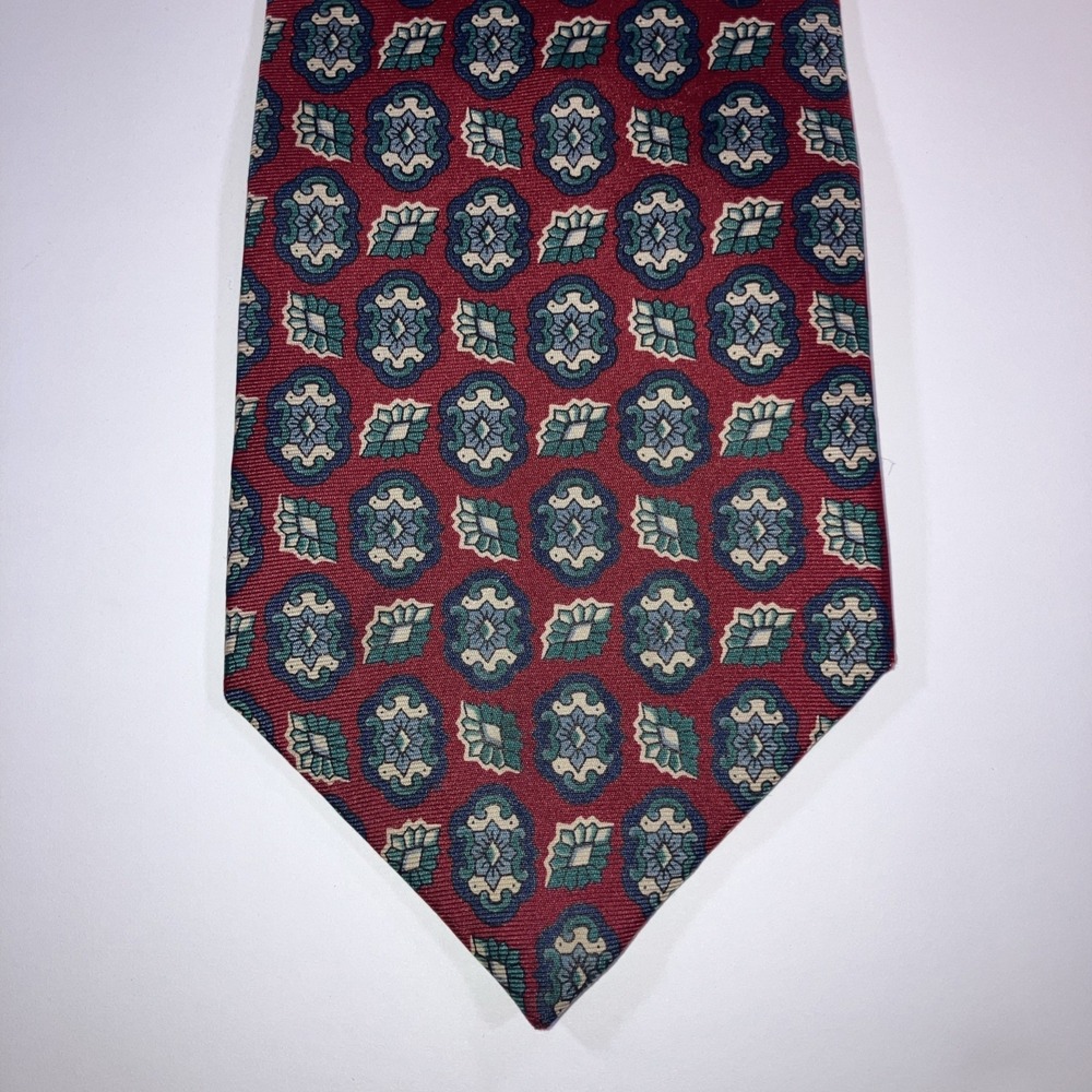 Vintage Stafford Red‎ Blue Foulard Geometric Gems Silk Necktie